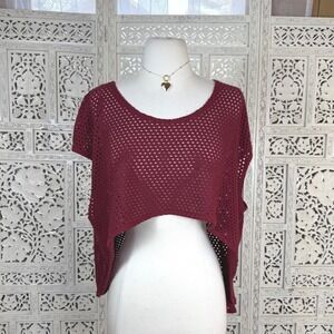 Cynthia Ashby Red Open Knit High Low Blouse Sz Medium Lagenlook Artsy Layering